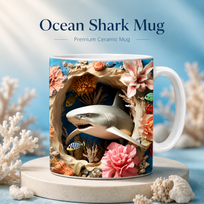 Ocean Shark Mug – Premium Ceramic Coffee Mug with 3D Underwater Shark Design, Microwave & Dishwasher Safe